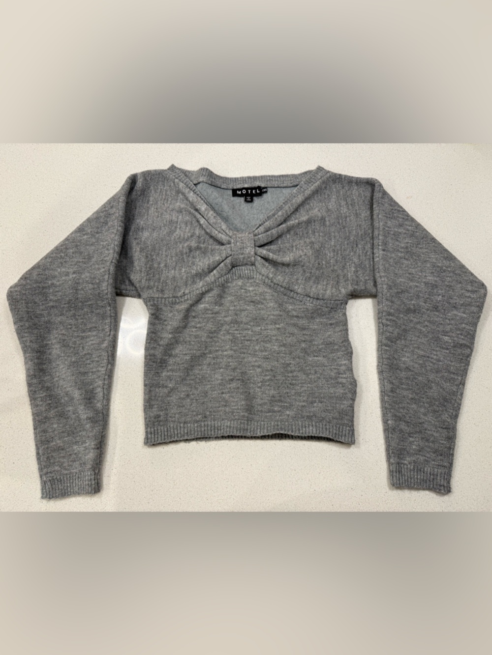 Motel Rocks Light Gray Bow-Front Knit Top